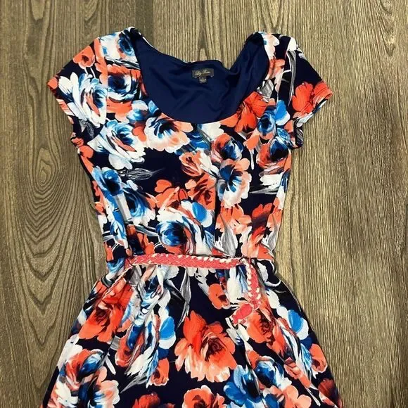 Lily Rose Fit & Flare Dress Floral Short Sleeve Scoop Neck Multicolor Size L - Picture 3 of 7
